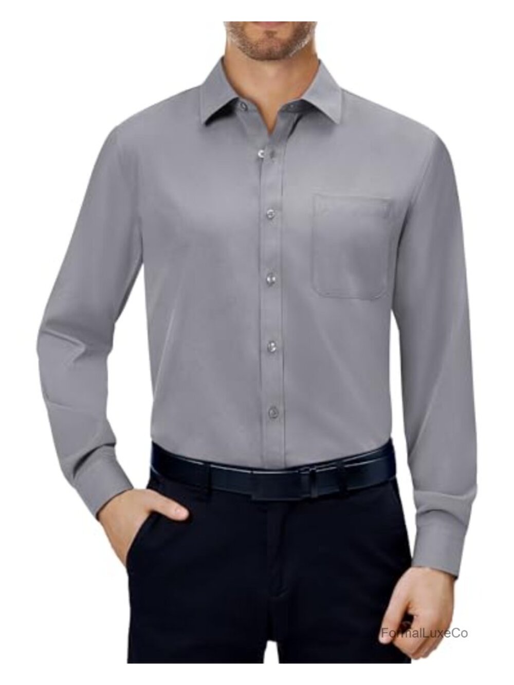 Men's Long Sleeve Stretch Button Down Dress Shirt Regular Fit